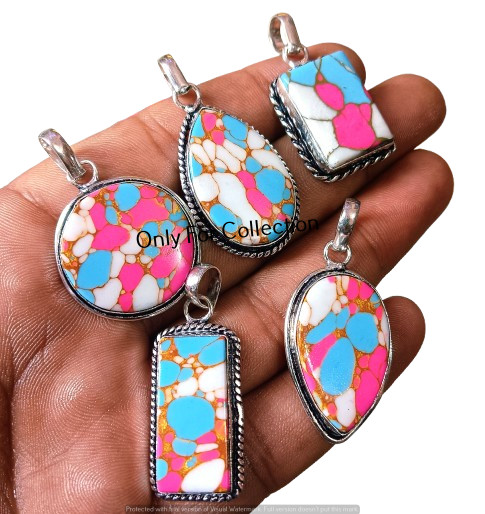 Multi Cotton Candy Turquoise Gemstone New Pendant Lot 925 Sterling Silver Plated