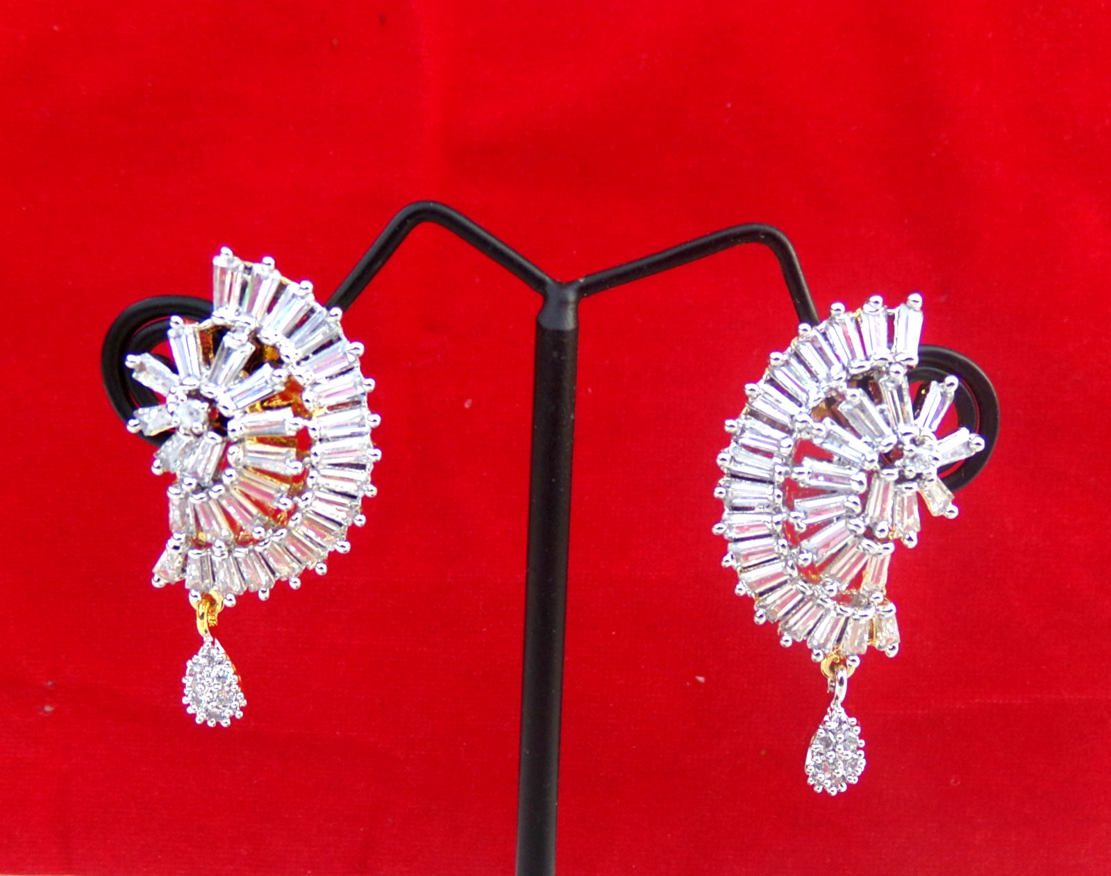 Indian Bollywood Wedding Gold Plated Fashion Jewelry Ethnic AD CZ Earrings Set