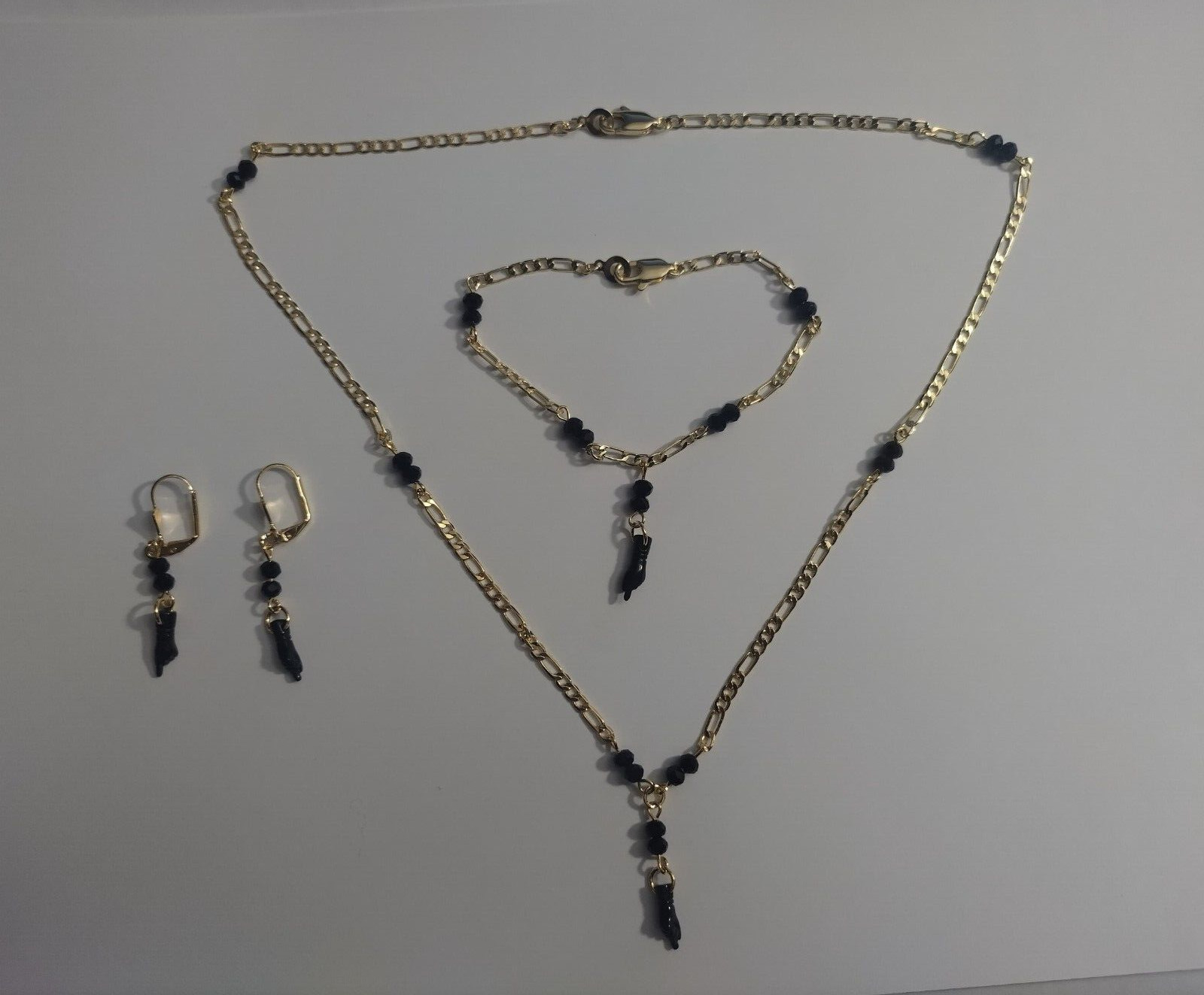 Azabache bracelet, Earrings And Necklace Set Set De Azabache Protector De Envida
