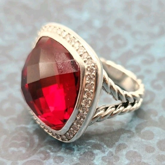 david yurman 925 sterling silver red garnet diamond albion 17mm ring size 6