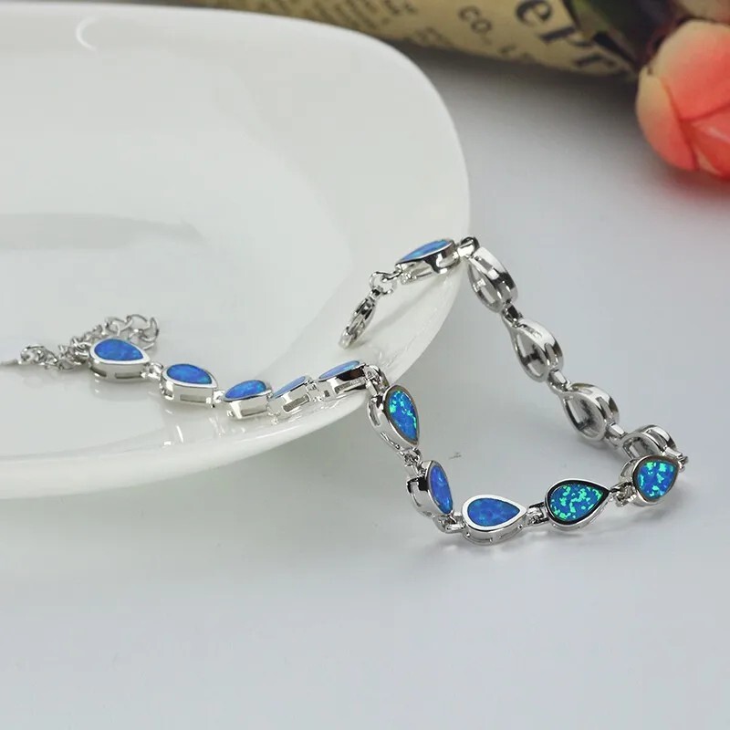 Hawaii Blue Opal Water Drop Bracelet 925 Sterling Sliver Jewelry For Women Girls