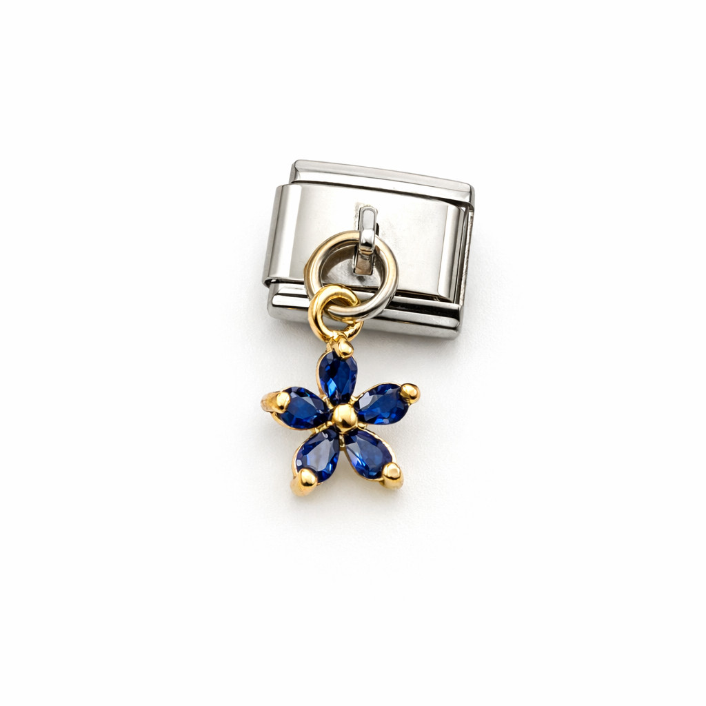 Blue Flower Dangle Italian Charm Link 9mm Nomination Style Bracelet Charm