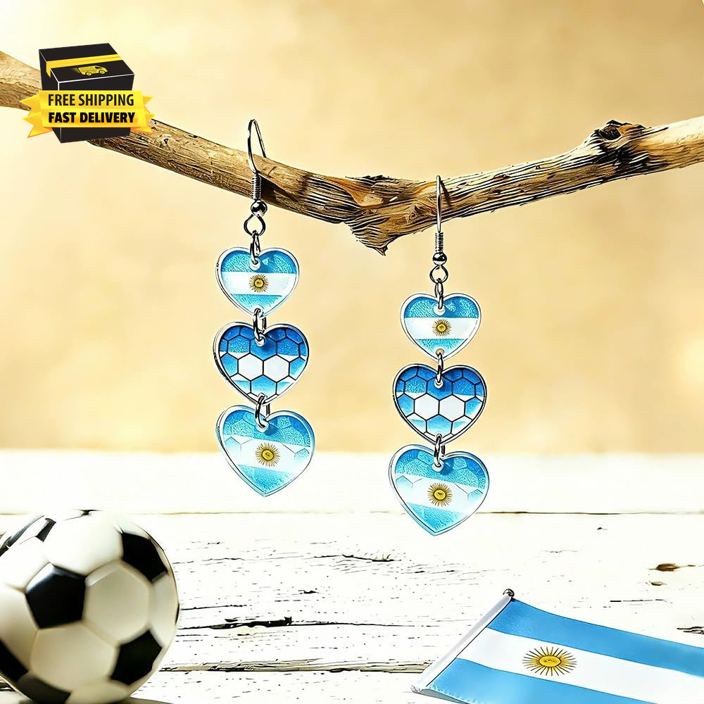 Soccer National Flag Dangle Earrings for Women, Soccer Bowknot Heart Drop Earrin