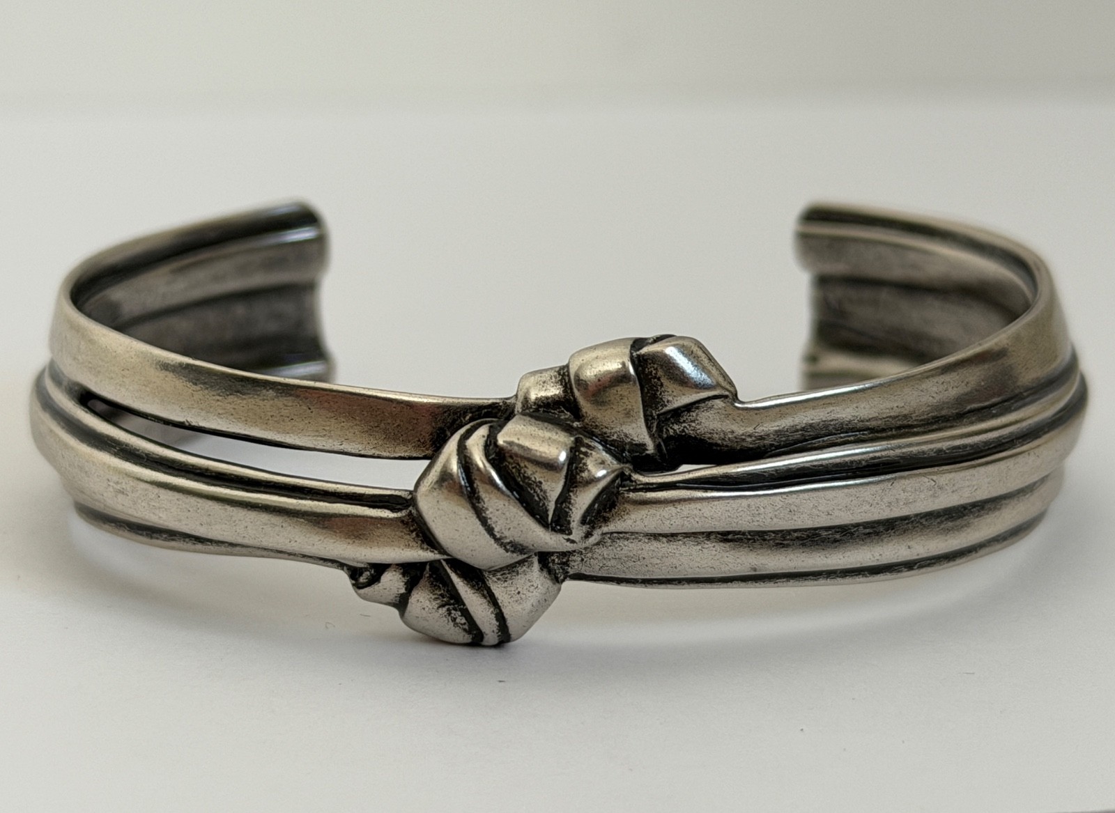 NWT Saint Laurent YSL Triple Knotted Antique Silver Brass Cuff Bracelet L $895