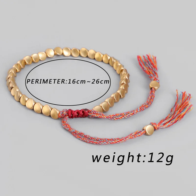 Handmade Braided Copper Bead Bracelet Adjustable Lucky Rope Women Wristband