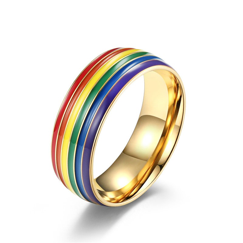 Rainbow Titanium Steel Ring Hand Jewelry Stainless Steel Flag Gay Sources Niche