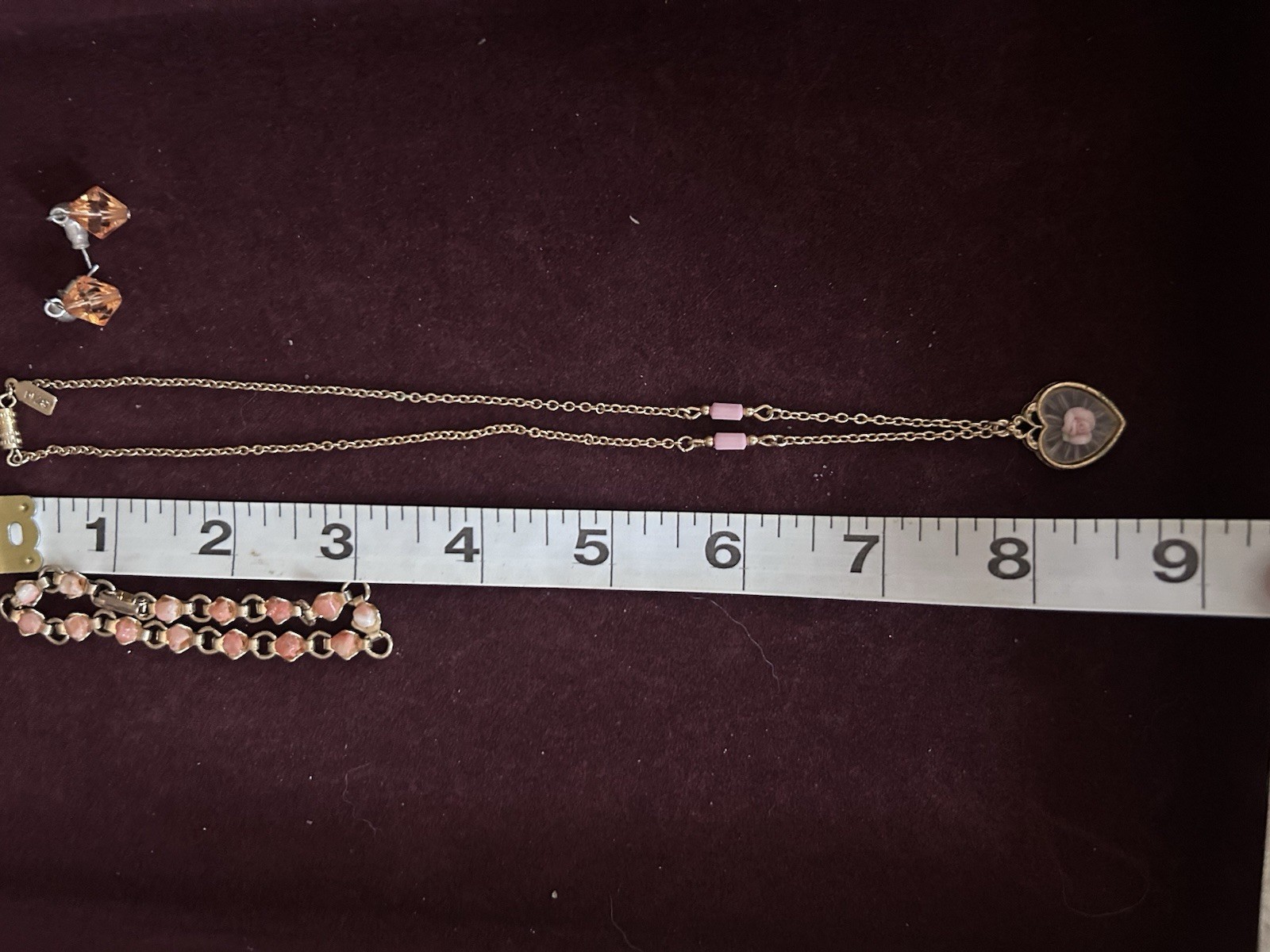 Vintage Jewelry Lot 1928 Heart Rose Necklace Coral Bracelet Faceted Earrings