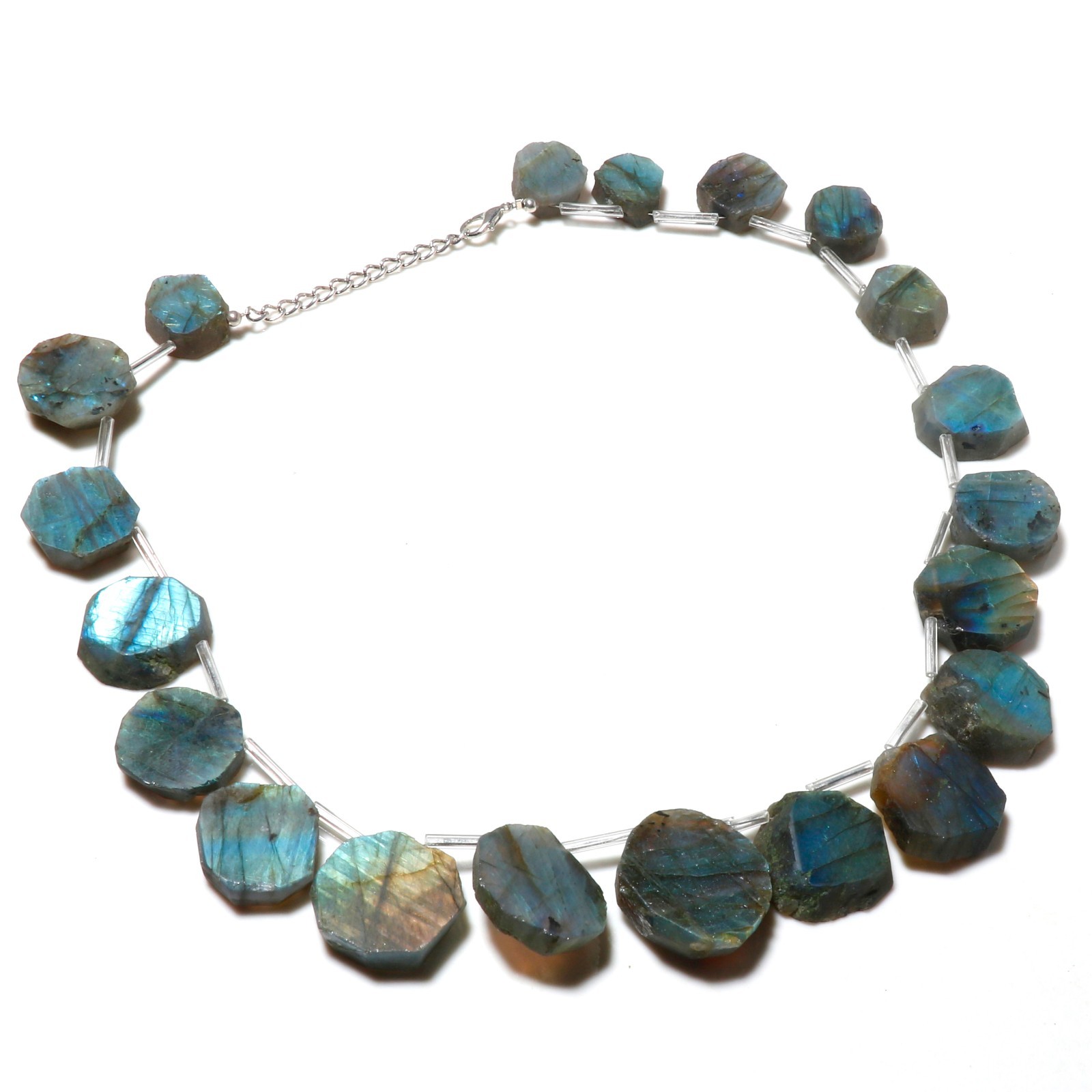 Natural Rough Gemstone Beaded Necklace 925 Sterling Silver Chain Boho Jewelry