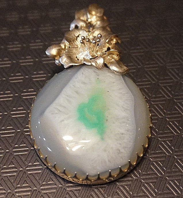 Beautiful Unique glass pendant with silver tone flower cluster hook and bezel