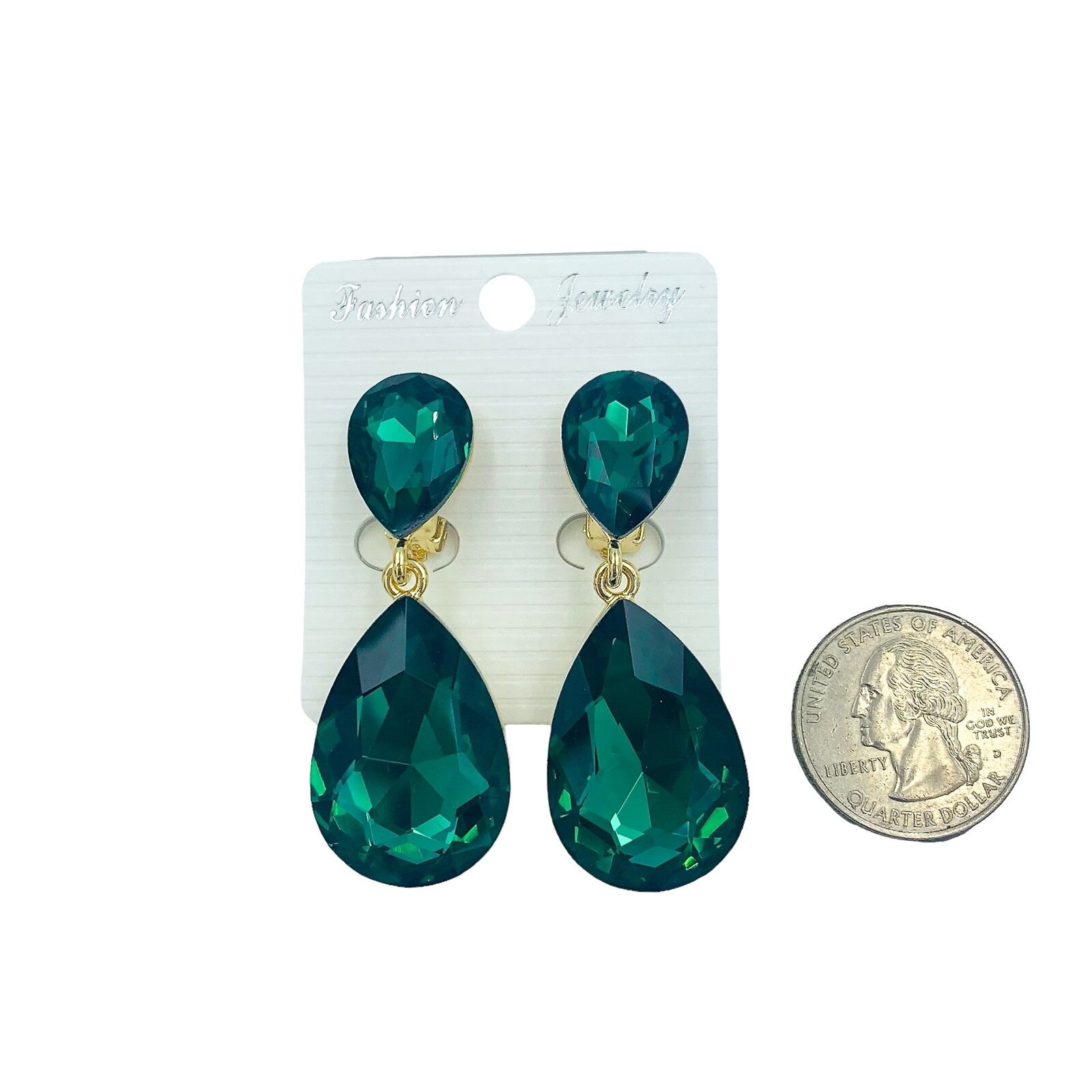 Clip On 2 Tier Teardrop Crystal Dangle Earrings – 4 Colors (0.75x2in)