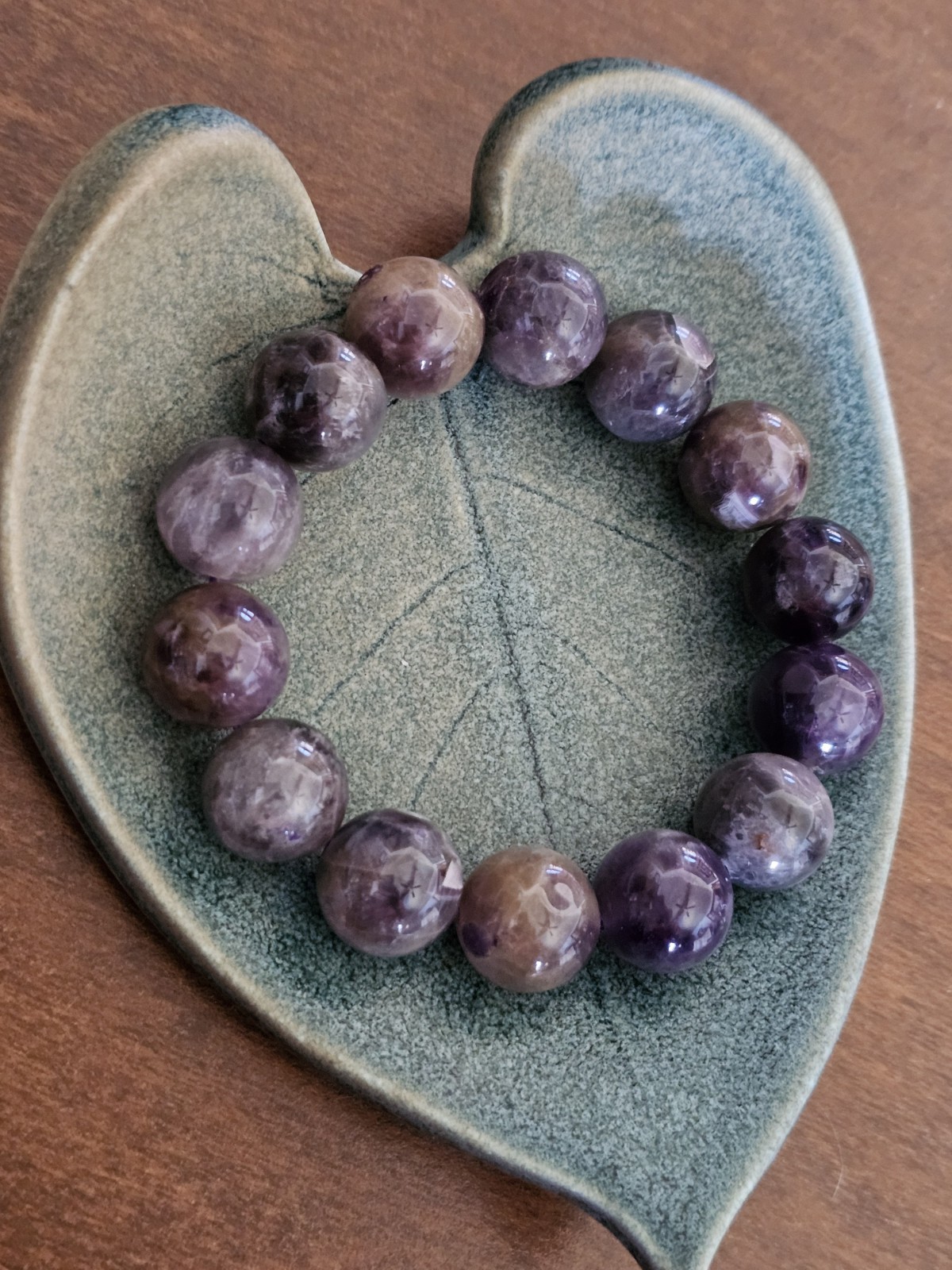 Dream Amethyst Crystal Beaded Stretch Bracelet – 16 mm Chunky & DARK Purple