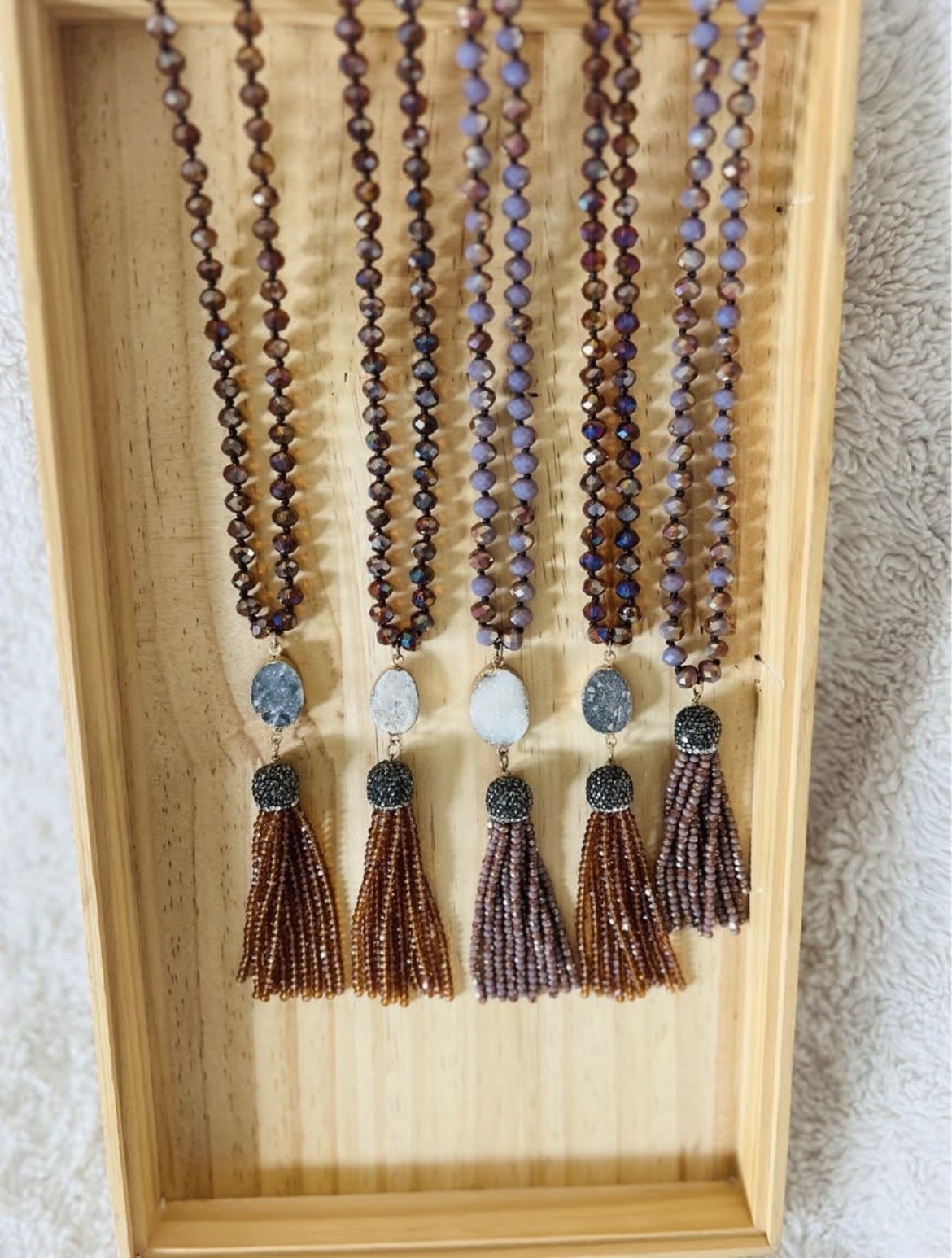 Purple/Brown Beaded Tassle Necklace Lot