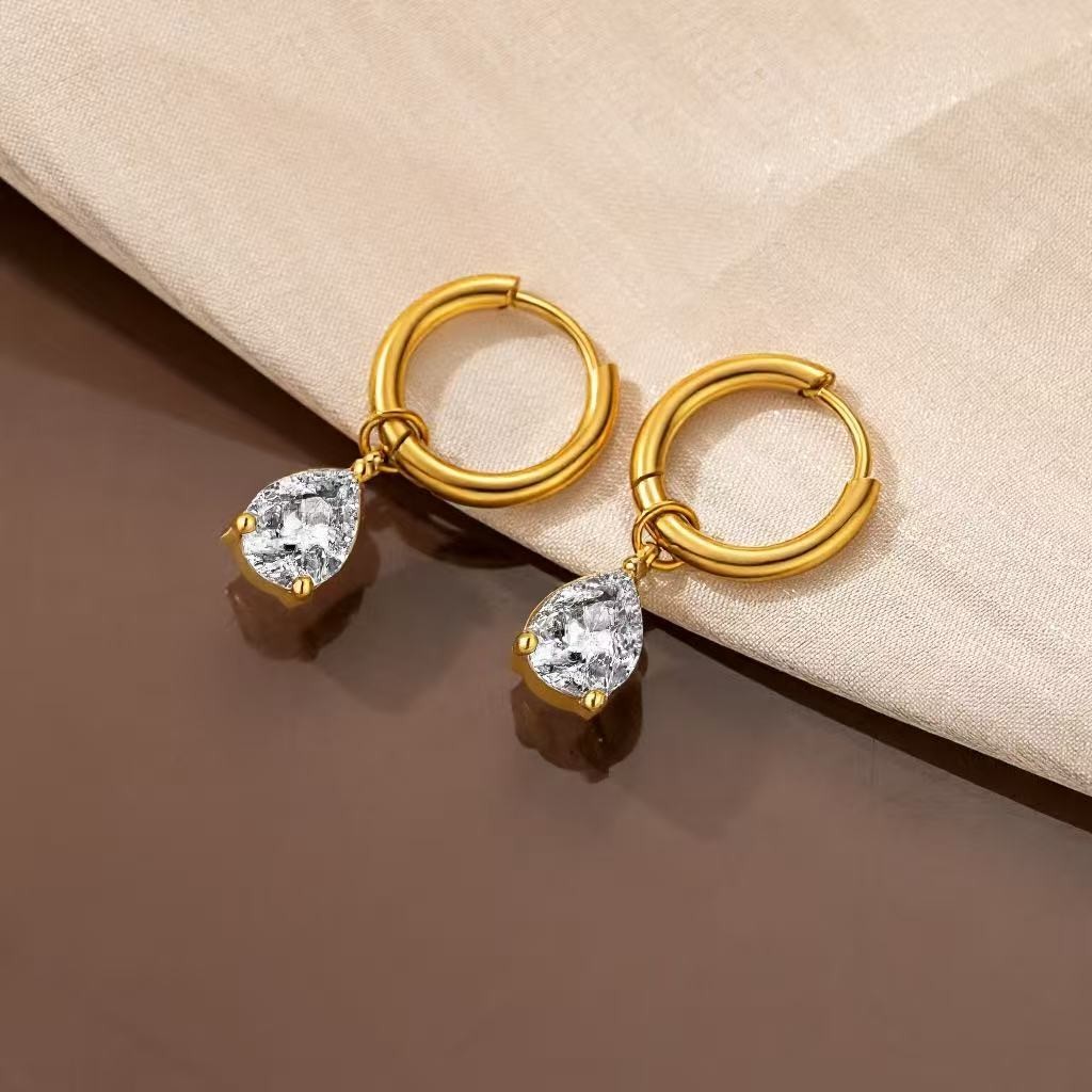Fashion Women 18k Gold Plated Oval CZ Huggie Earring Stud Drop Dangle