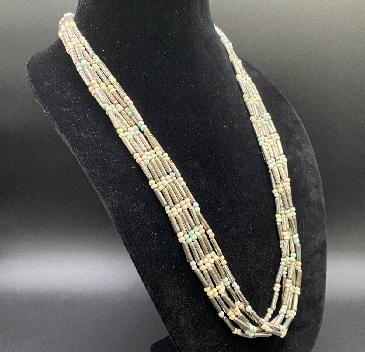 Silver Tone Metal & Plastic Beaded Necklace