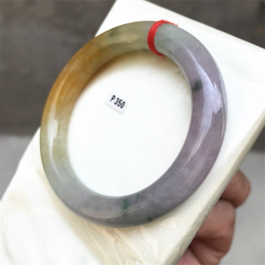 51.5MM Natural Ice Lavender Yellow Jadeite Jade Bracelet Emerald Jade Bracelet