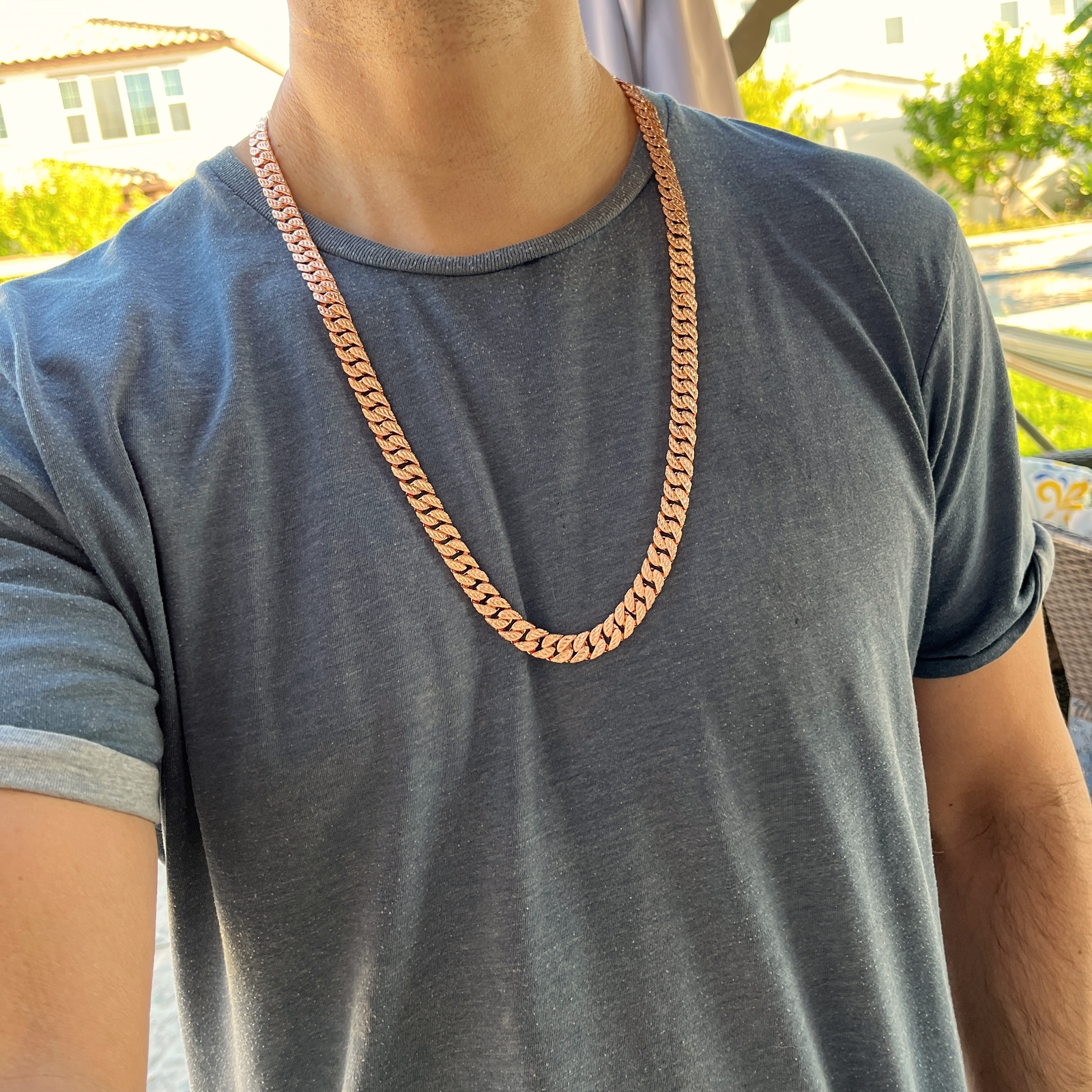 Men’s 14K Rose Gold Plated Cuban Link Chain Dust D/C Cut Hip Hop Necklace 30″ in