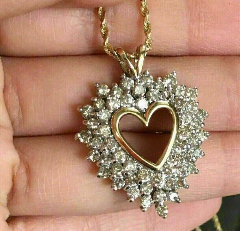 2Ct Round Cut Simulated Diamond Heart Pendant 14K Yellow Gold Plated 18″ Chain