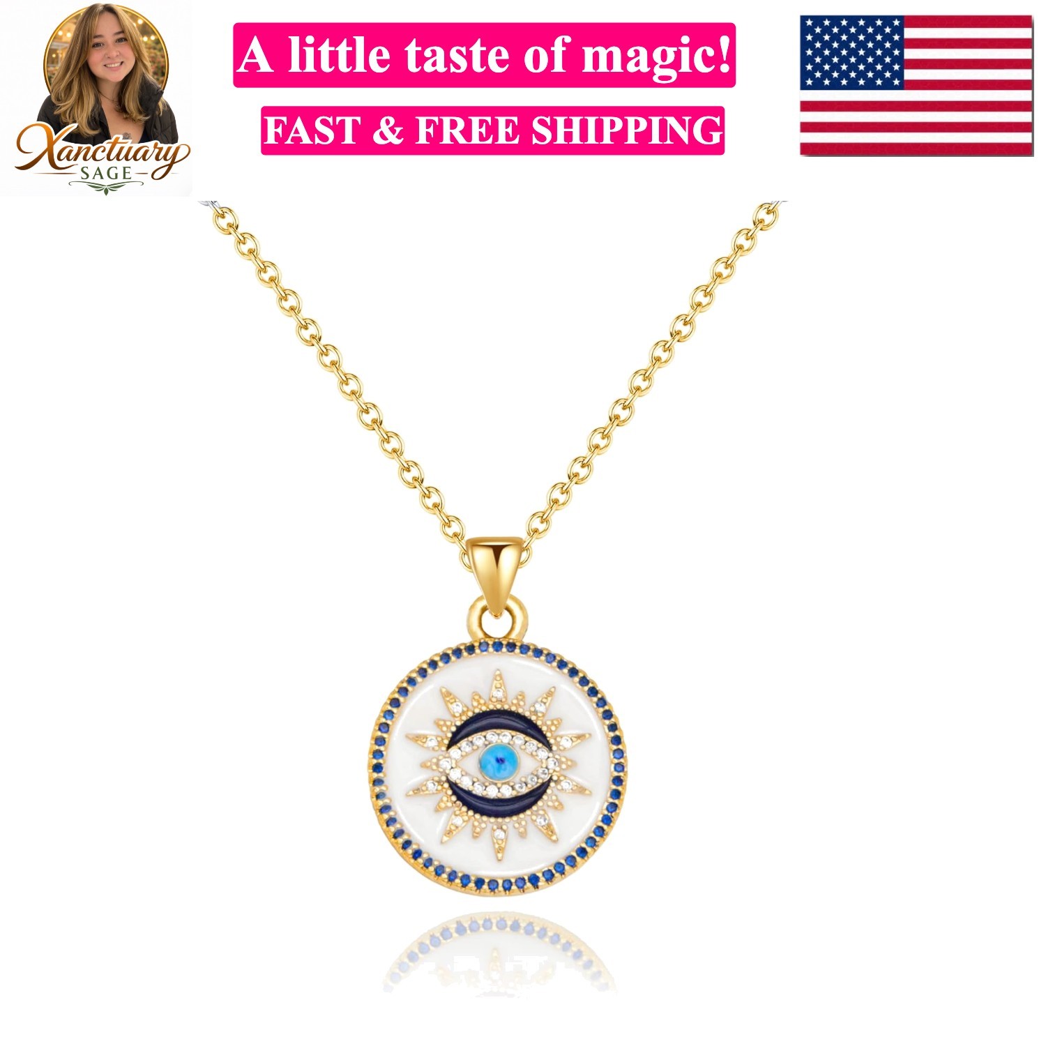 Evil Eye Gold Protection Necklace, Handmade Evil Eye Jewelry for Women, Ojo T…