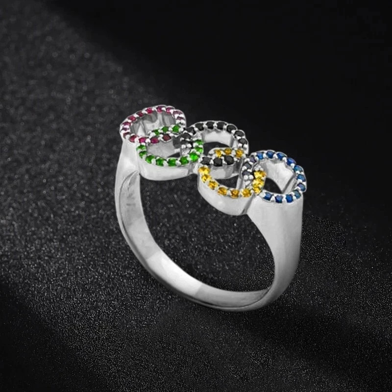 2 Ct Round Cut Simulated Multi-Stone Olympic Band Ring 14k White Gold Plated