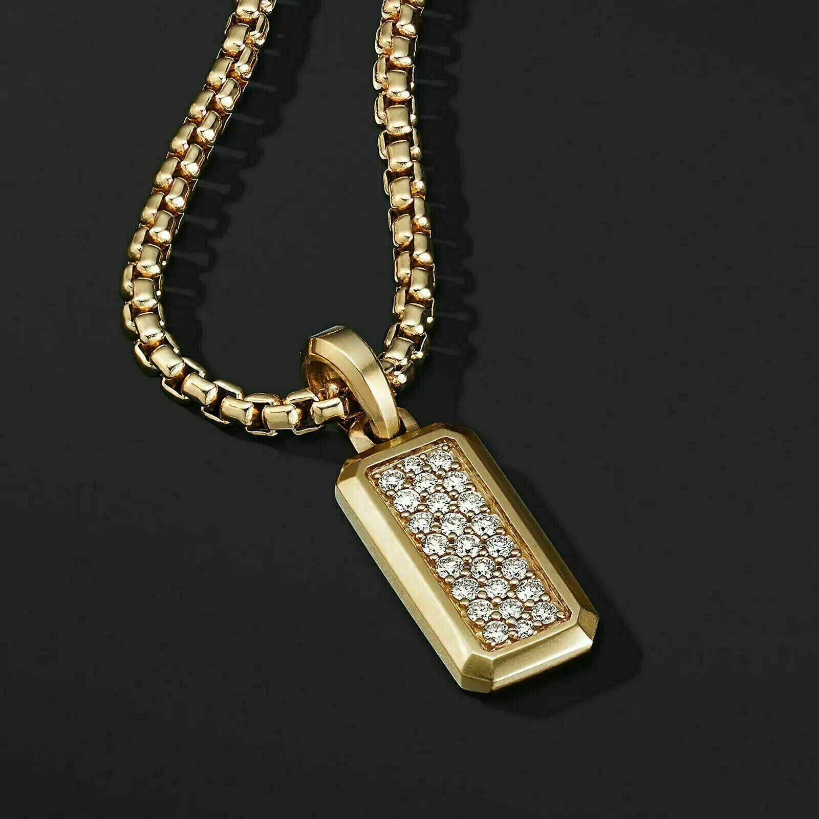 2 Ct Round Cut Simulated Diamond Unisex Pendant Dog Tag 14K Yellow Gold Plated