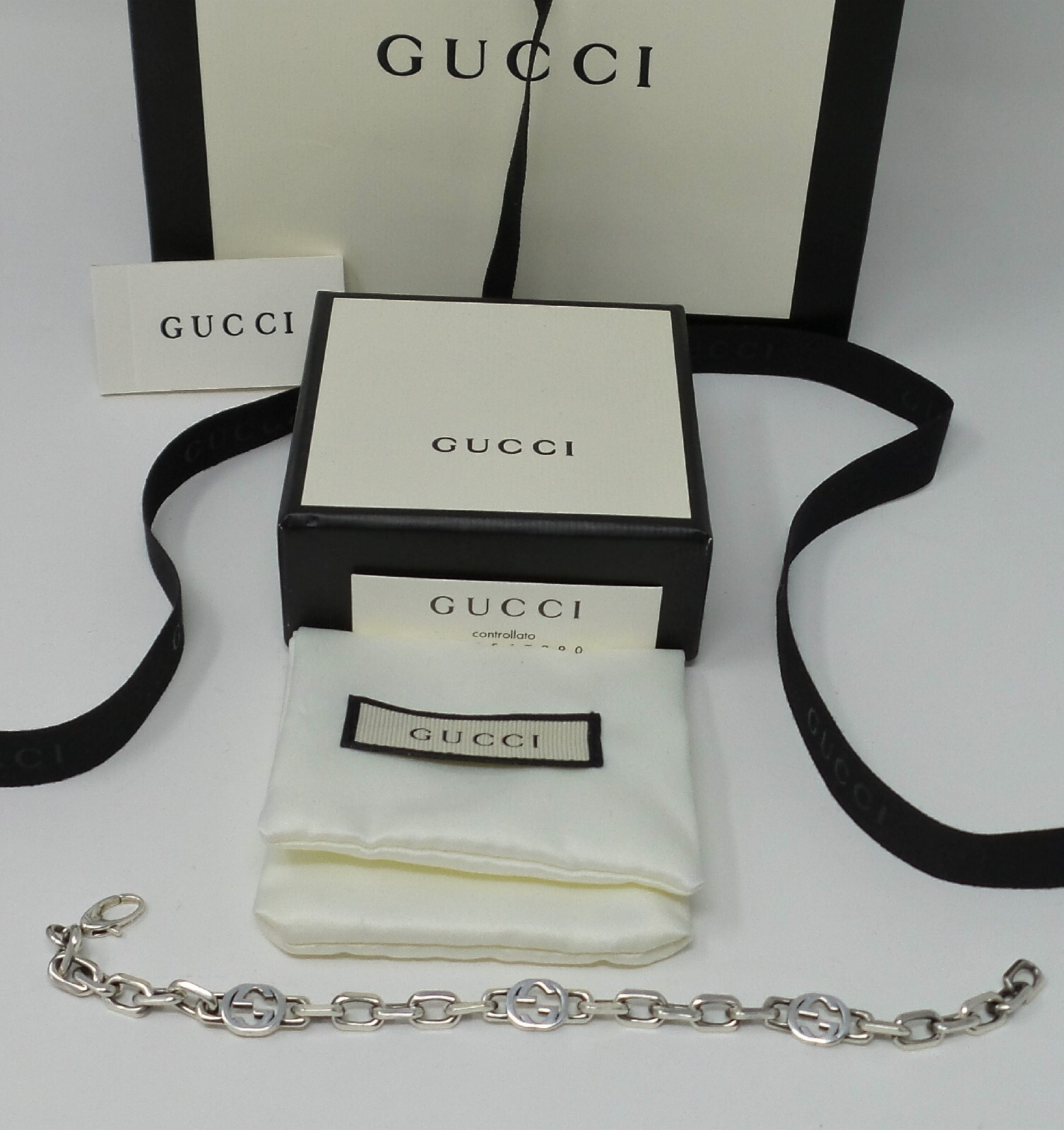 Gucci Bracelet SZ 19 Authentic Silver Unisex Mens Womens Fits Up To 8 inch Wrist