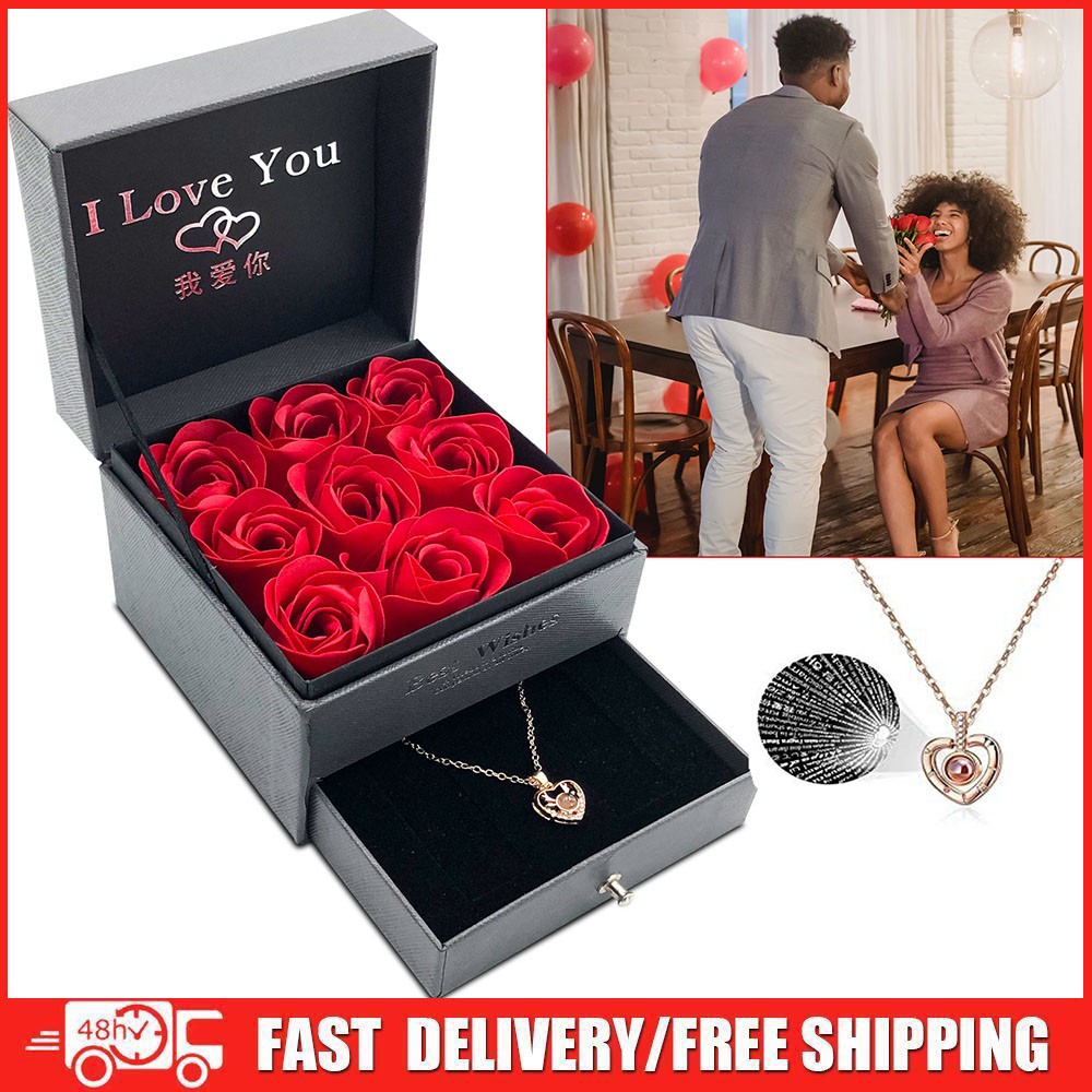 Women Gifts Ideas for Valentines Day, Preserved Forever Rose Gift with Necklace