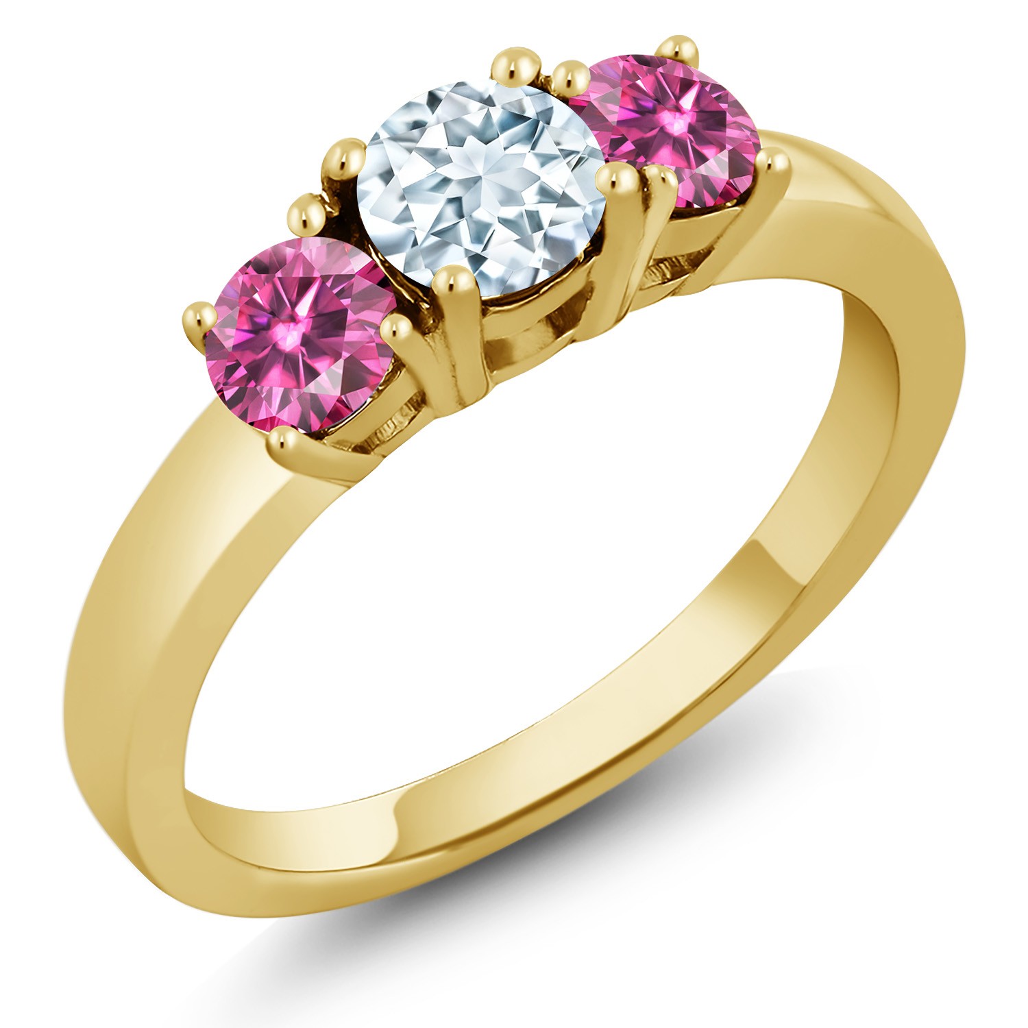 18K Yellow Gold Plated Silver Ring Aquamarine Pink Moissanite (0.96 Cttw)