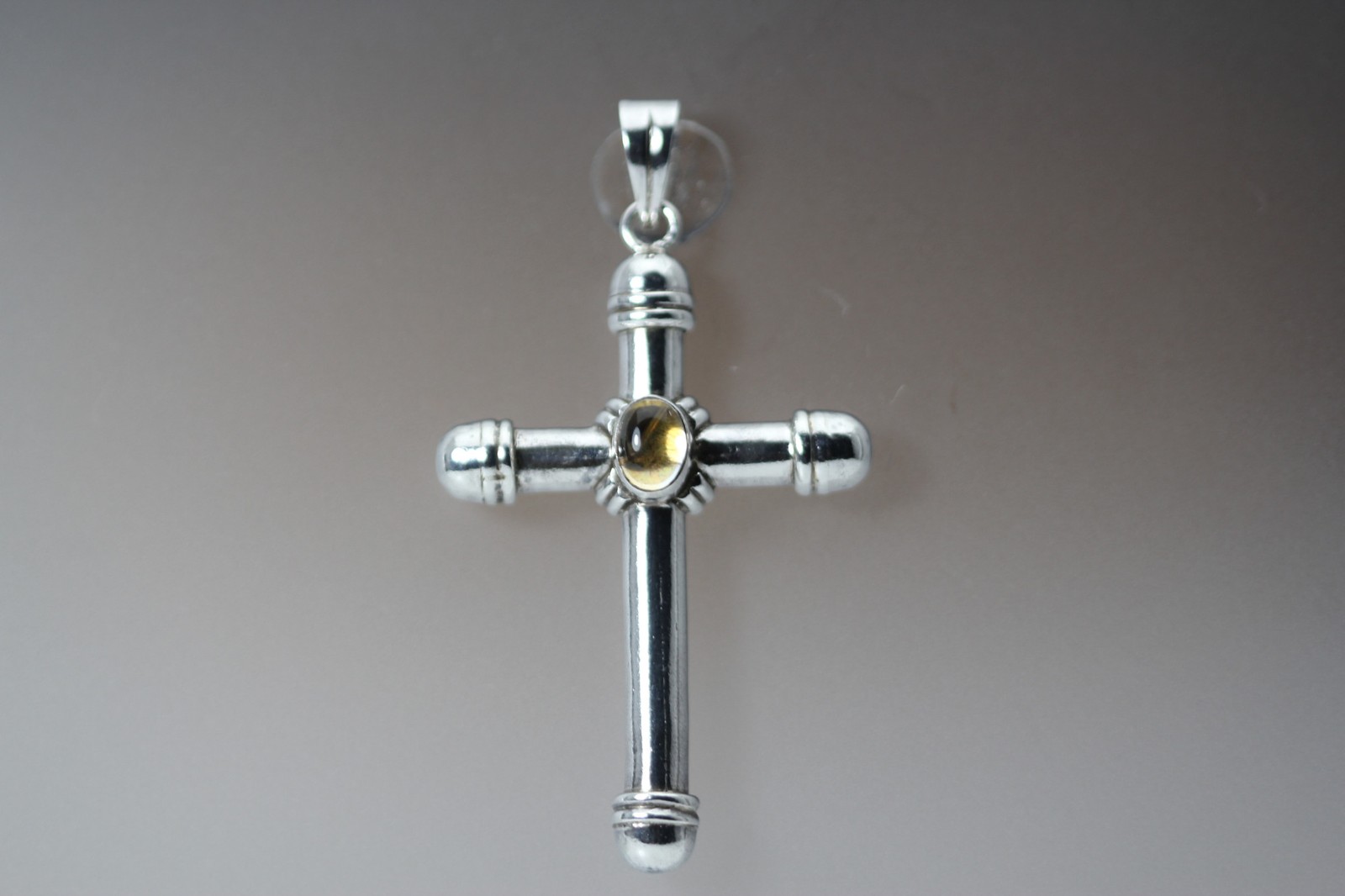 925 Sterling Silver Oval Yellow Stone Large Cross Pendant 7.3 Grams (PEN10218)