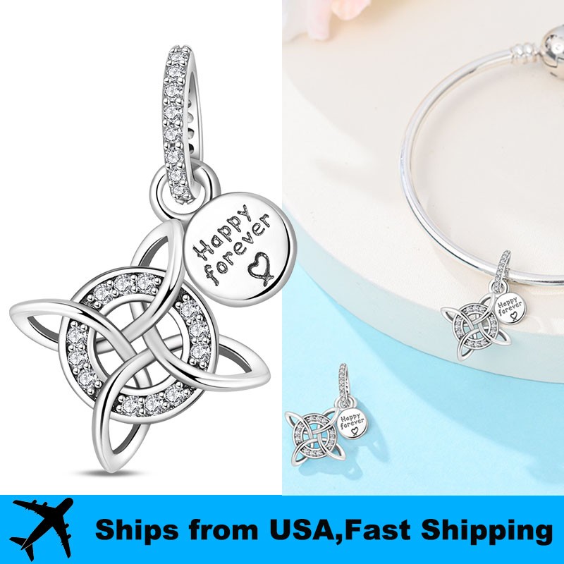 PANDACH 925 Sterling Silver Happy Forever Charm For Bracelet&Necklace Pendant