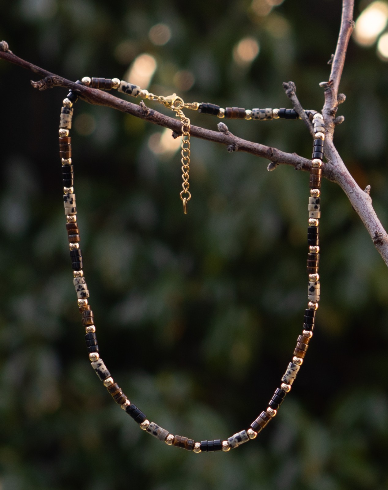 Maillard Natural Tiger Eye, Spotted Stone, Gemstone, Beaded Necklace, Bohemian