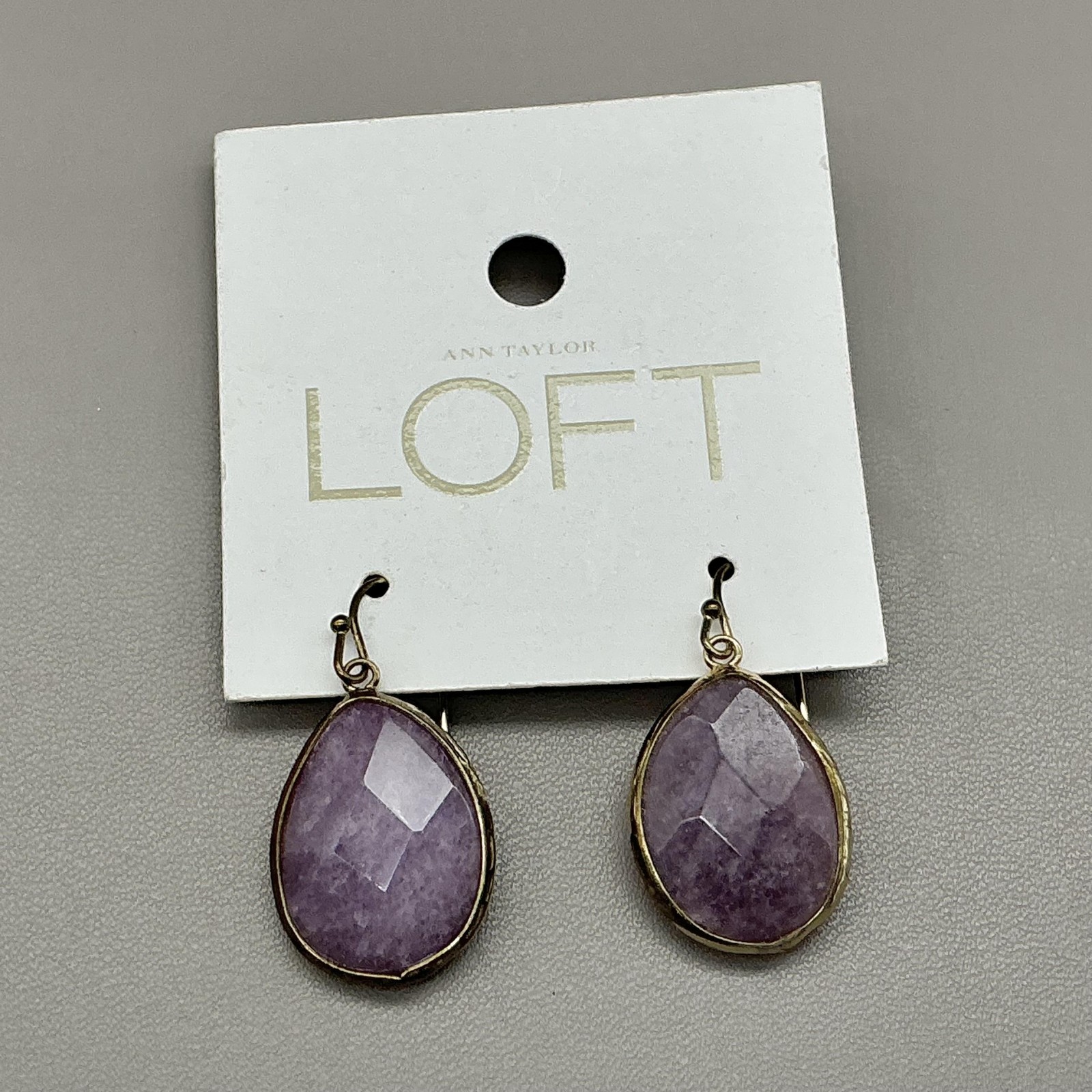 Ann Taylor LOFT Earrings Dangle Teardrop Lavender Purple Stone Gold Tone Jewelry
