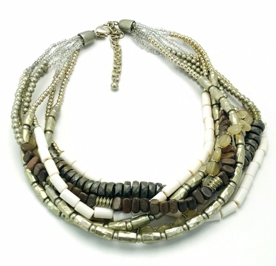 Chico’s Multi Strand Acrylic Glass Wood Beaded Necklace