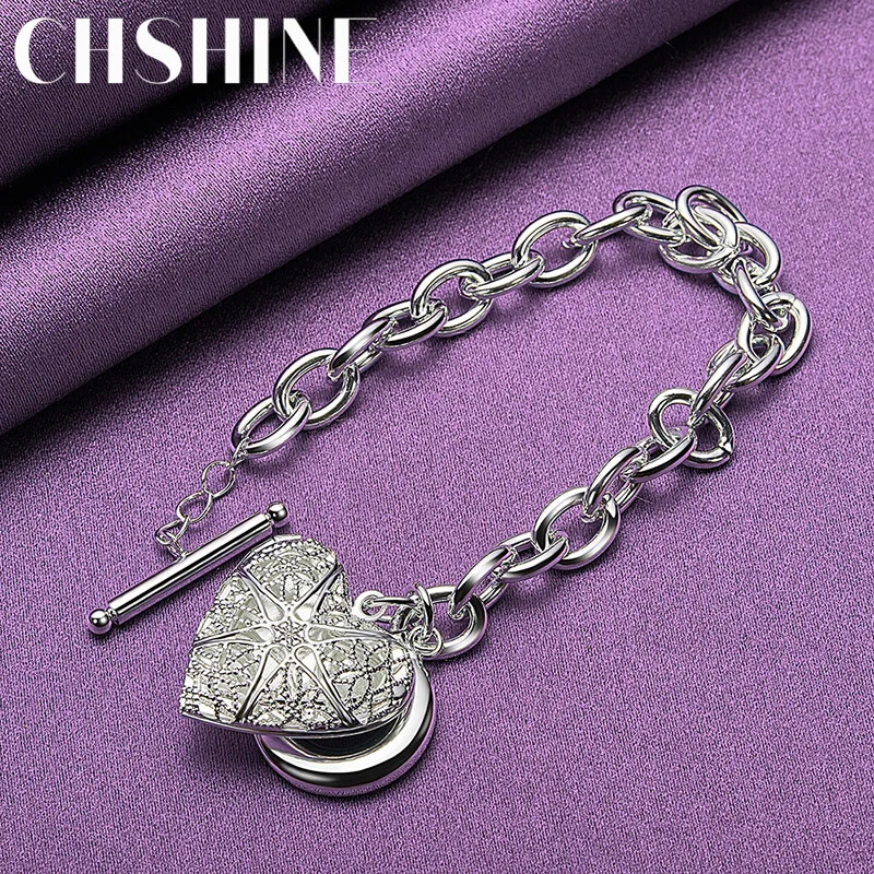 CHSHINE 925 Sterling Silver Heart Bracelet OT Buckle Chain Charm Fine Jewelry