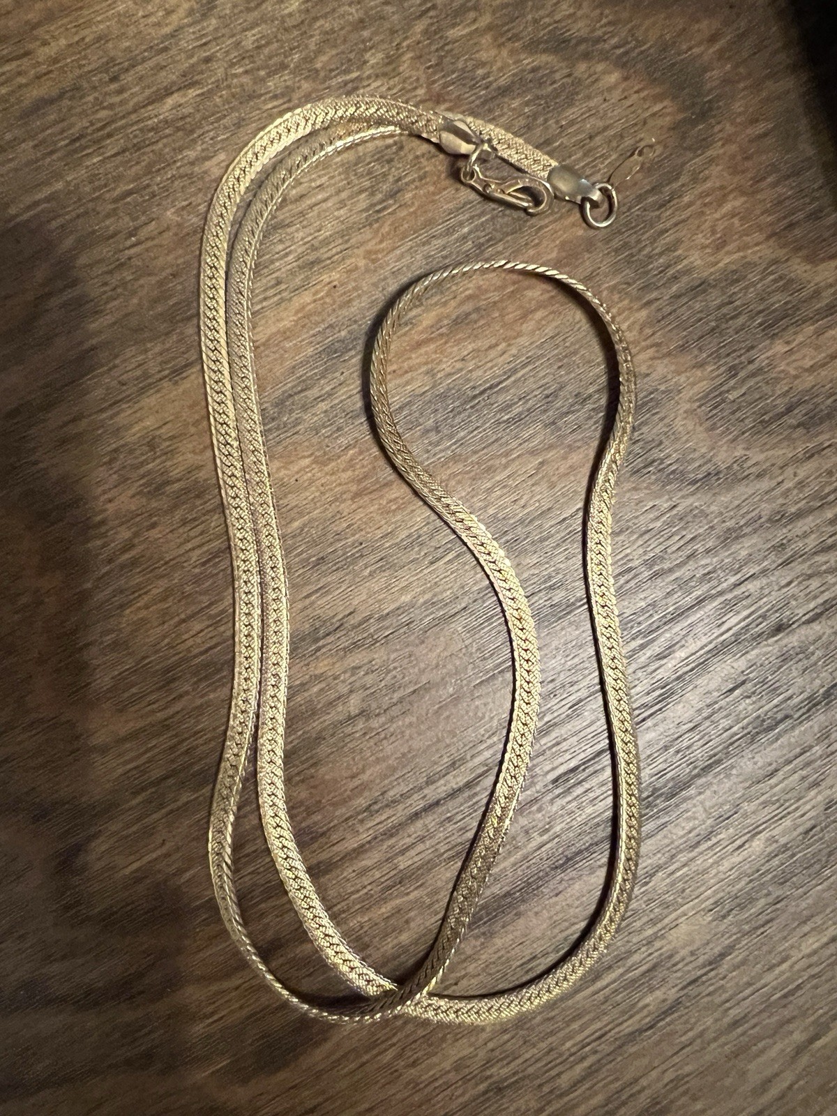 14KGP Gold Plated Herringbone Necklace 24 Inch Flat Woven Chain