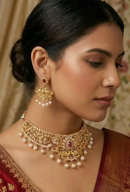 Bollywood Gold Plated Pearl Beaded Choker Necklace Beautiful Fancy Jewelry