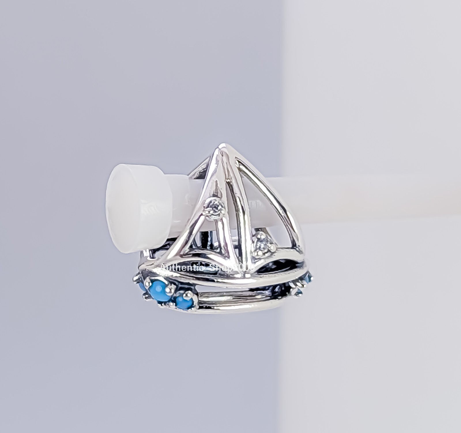 New 100% Authentic PANDORA 925 Ale Silver Blue Stones Sailboat Charm 793905C01