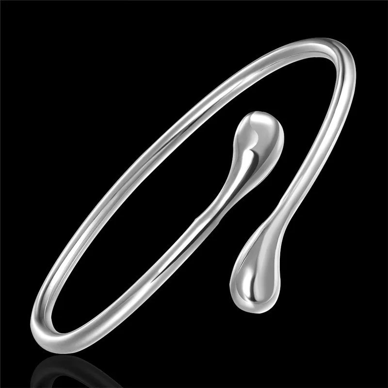 Silver Open Cuff Bangle Bracelet Adjustable Water Drop Women Unisex Jewelry