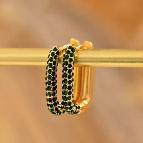 2.10Ct Round Cut Simulated Green Emerald Hoop Earrings In 14k Yellow Gold Plated