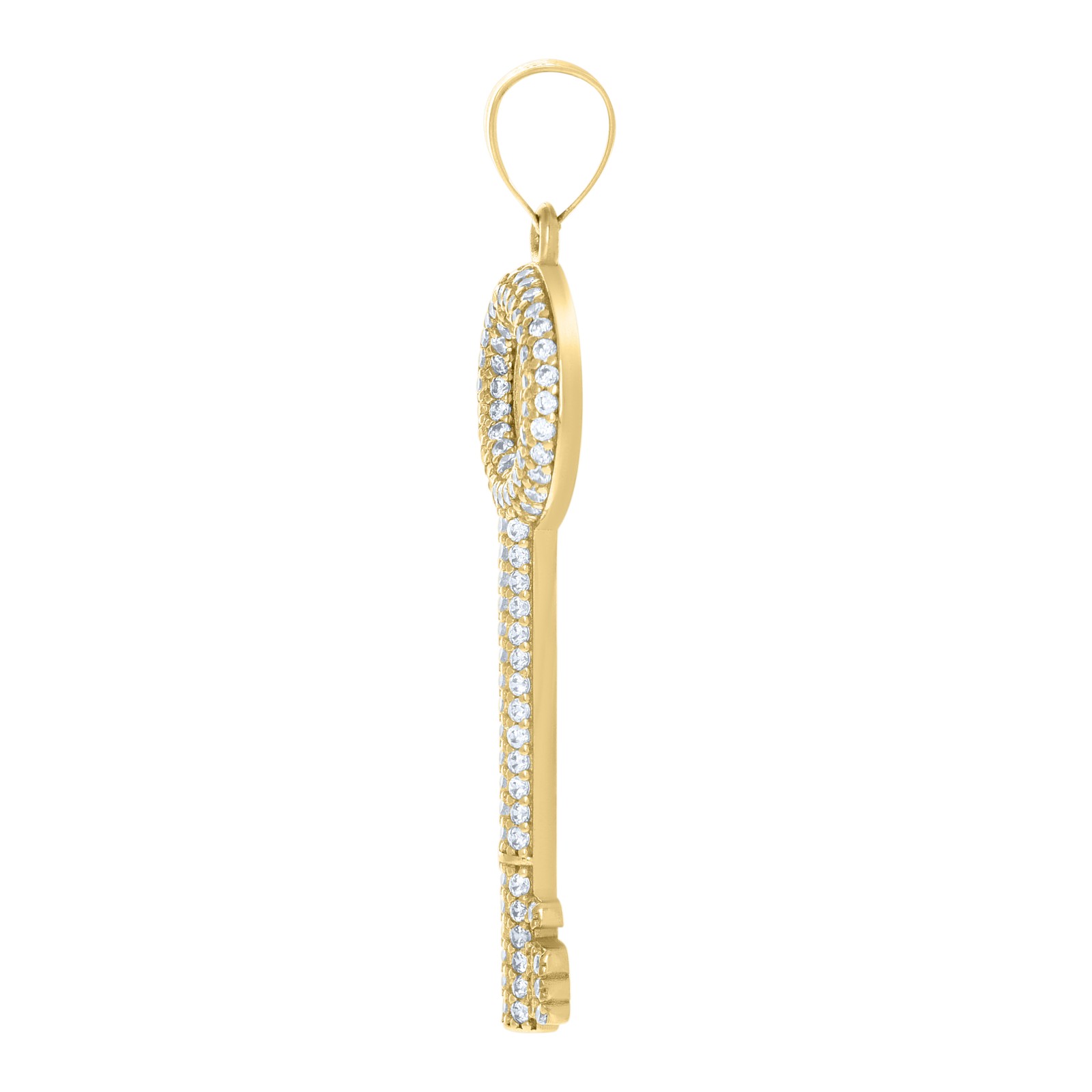 10K Yellow Gold Round CZ Unisex 1.75″ Iced Out Charm Circle Lock & Key Pendant