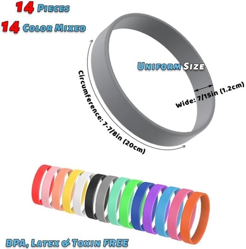 14 Pcs Rubber Bracelets Silicone Bracelet Men Rubber Wristbands 14 Color mixed