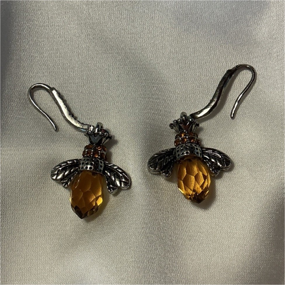 Honey bee Dangle Hook Earrings Orange Teardrop Crystal /Boho/ Fairy/Whimsical