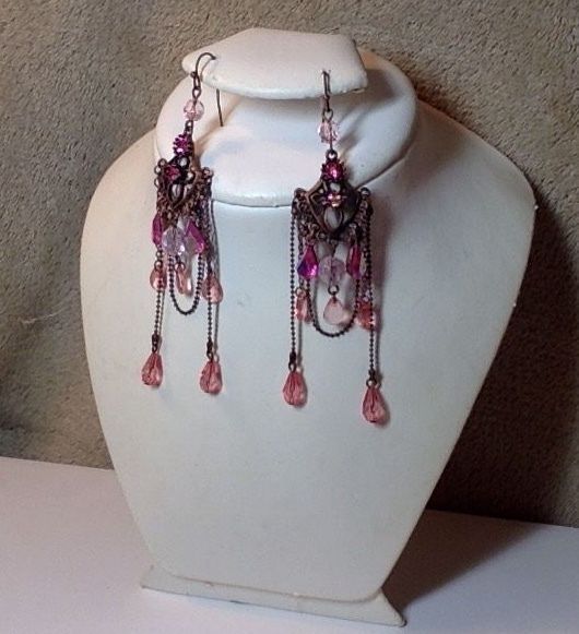 Antika Earrings Ear Dangle Stone Women New Fashion Blooming Pink Victorian Look