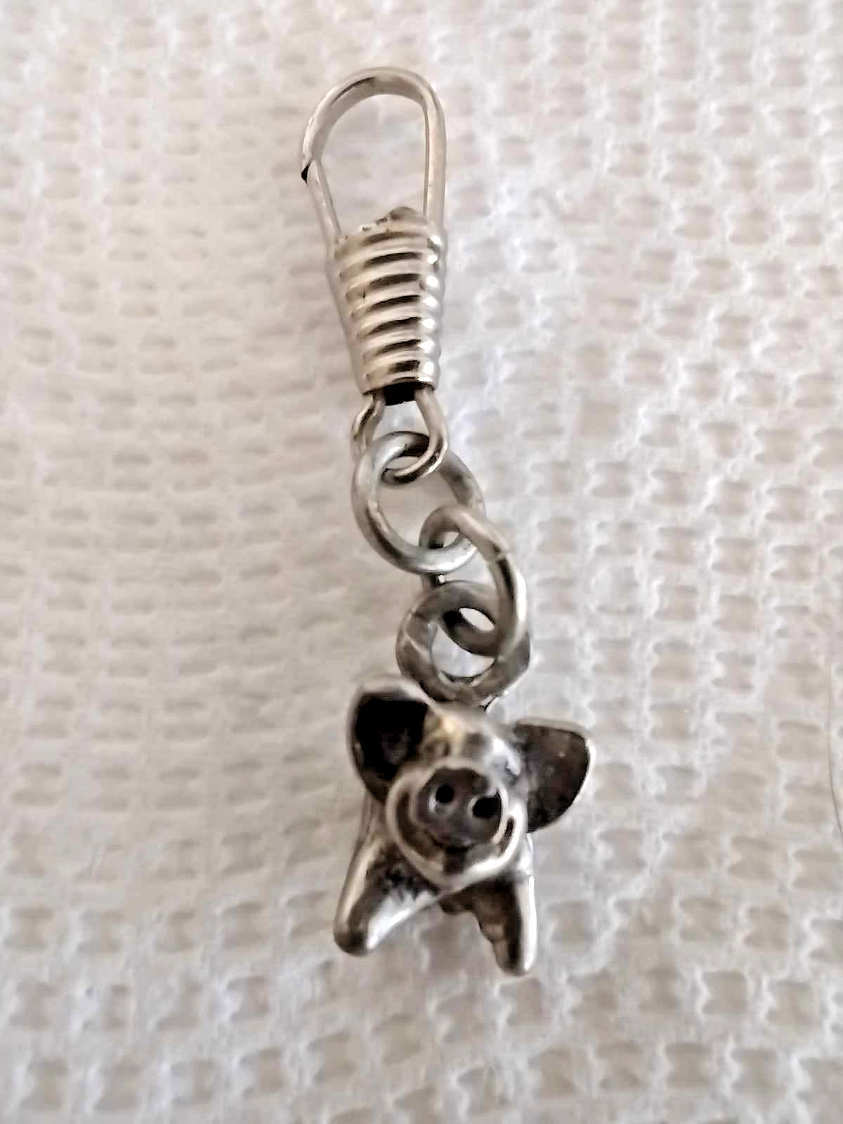 Pig Charm Zipper Pull Silvertone 1 3/4 inches