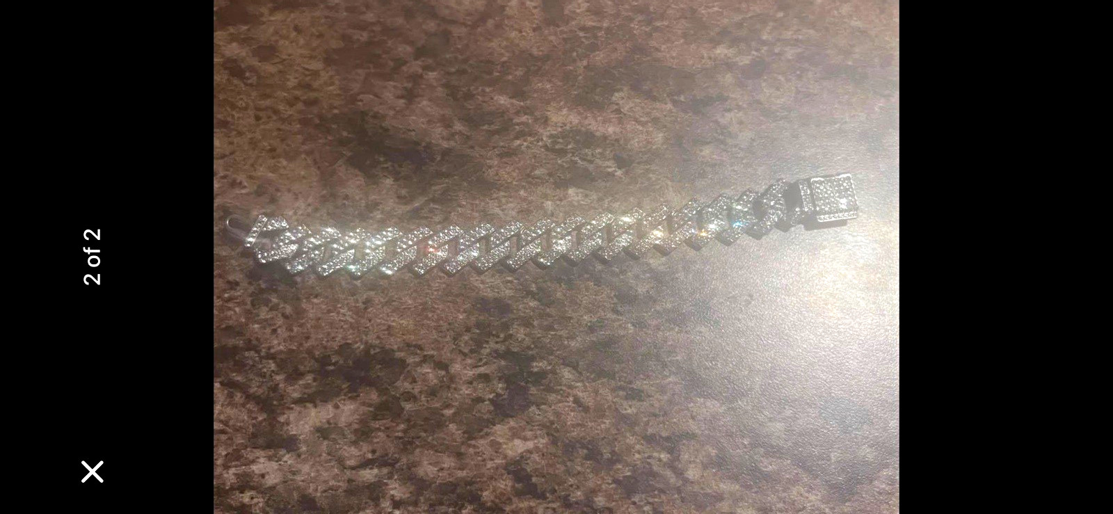 Silver Tone Iced Out Cuban Link Chain Bracelet with Box Closure