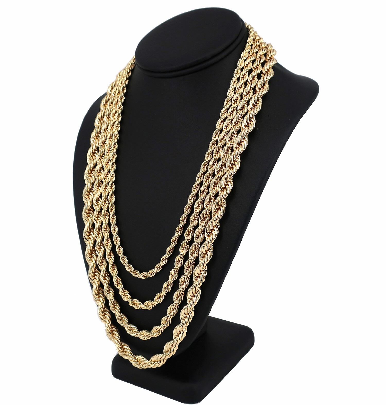 Men’s Rope Chain Necklace Bracelet 6mm 7mm 8mm 9mm Width 14K Gold Plated