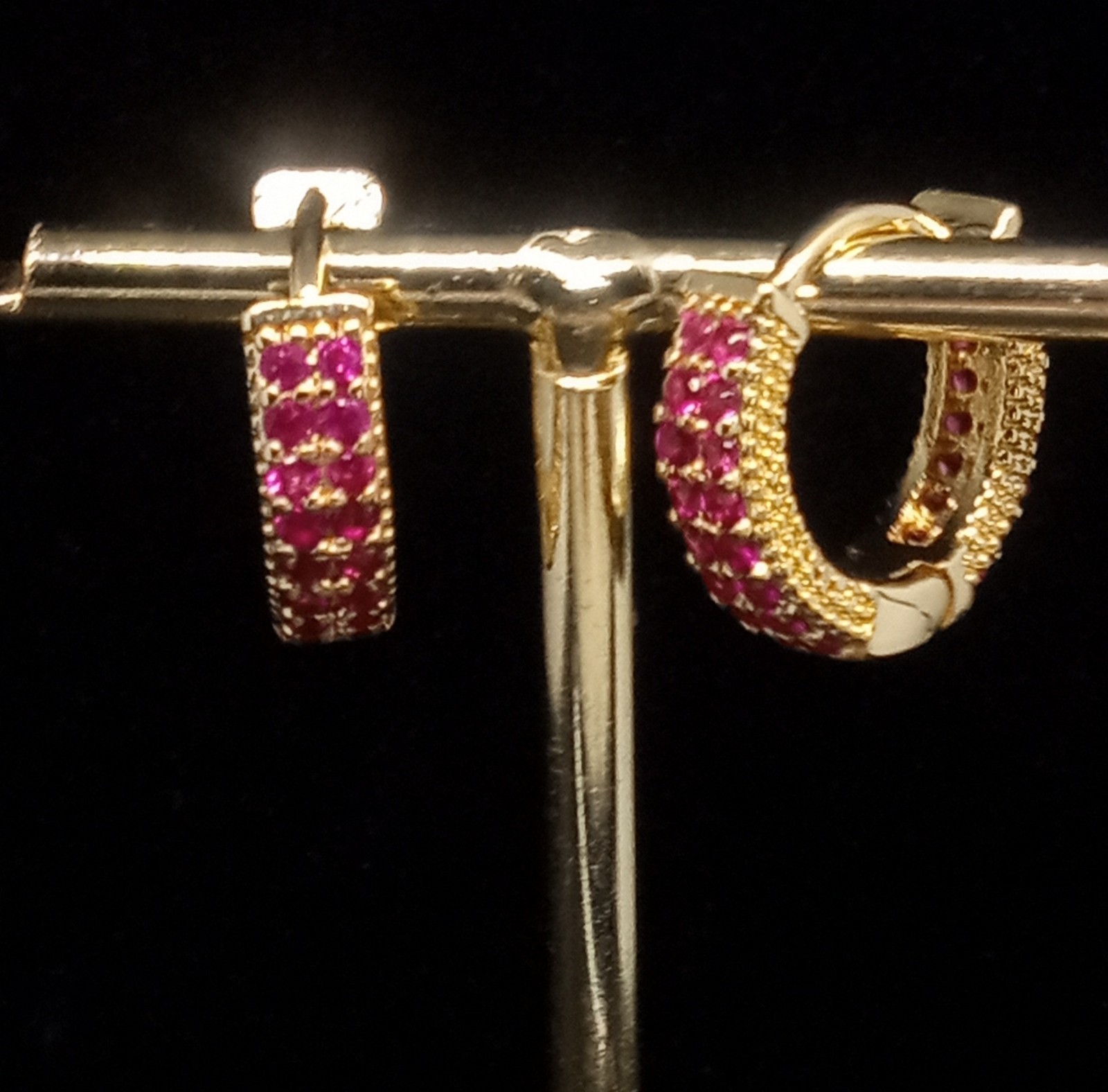 Ruby Red Pave Cubic Zerconia Gold Plated Huggie Earrings NWOT Fall ’25