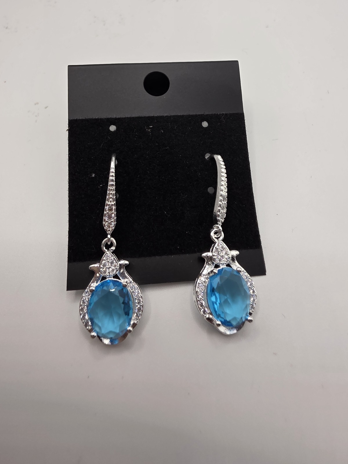 Simulated Aquamarine Blue Drop Party Wear Earrings Silver Tone