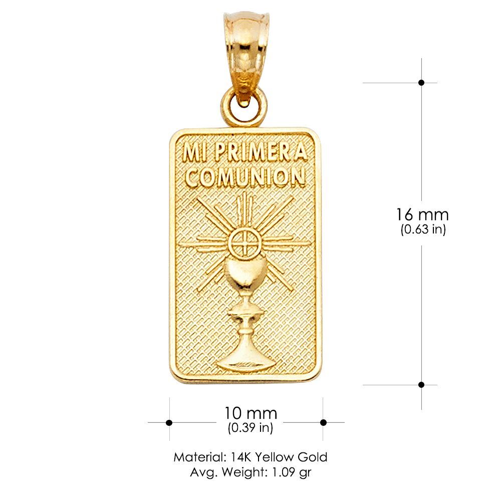 14K Yellow Gold Primera Comunion Charm Pendant &0.9mm Singapore Chain Necklace
