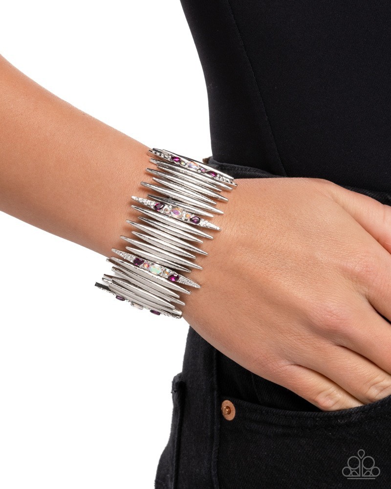 Paparazzi Pointed Potential – Pink – Rhinestones – Gems – Stretch Bracelet
