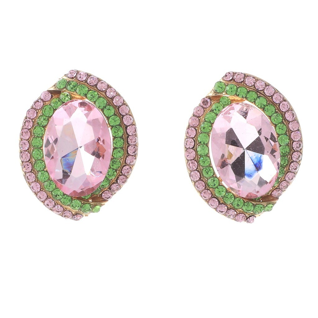 Gold Tone Metal Crystal Clip-On Drop Earrings ER2474-PNG